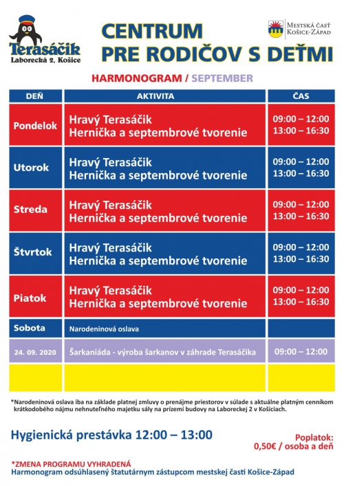 Harmonogram Terasáčik september 2020